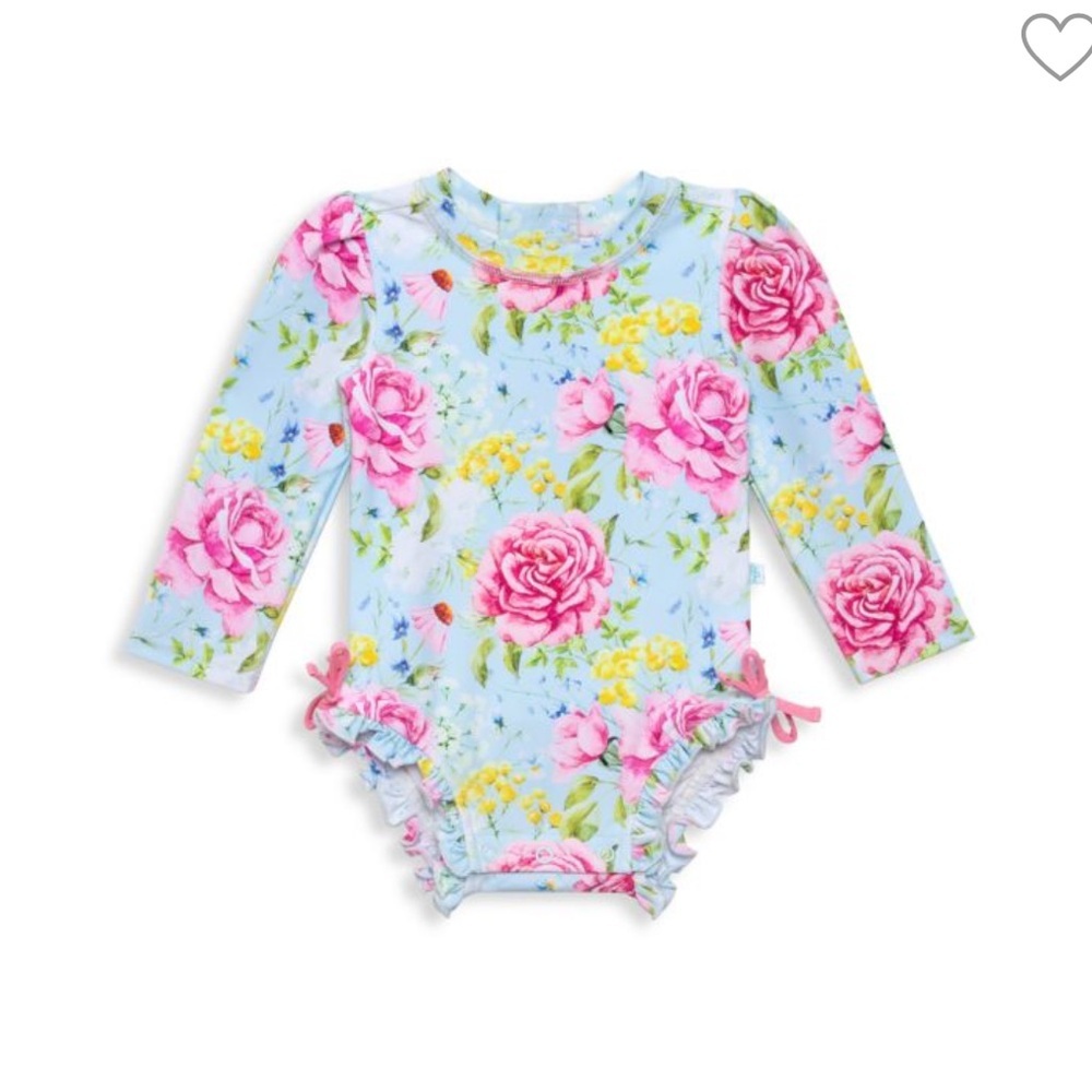 • POSH PEANUT • Little Girl's Sadie Rashguard One-Piece Swimsuit Rose Floral 2T